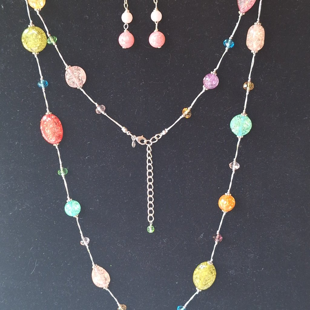 Vintage Premier Designs Necklace/Earrings Pastel Multi-Color Lucite Beads